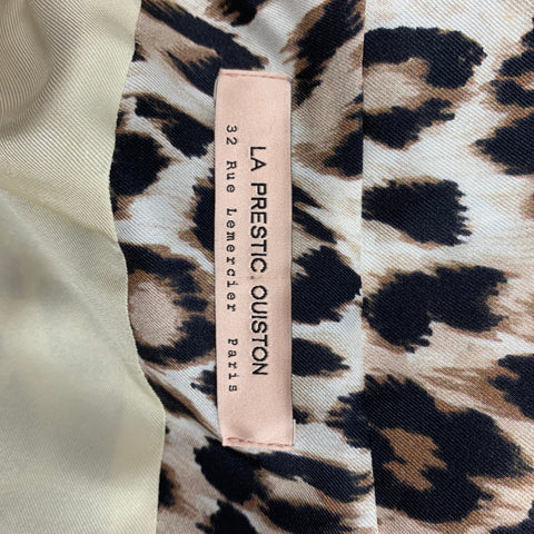 LA PRESTIC OUISTON Size S Beige Brown Silk Animal Print Open Front Coat