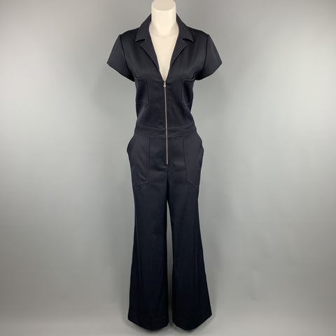 L'AGENCE Size 8 Navy Collared Cap Sleeve Wide Leg Jumpsuit