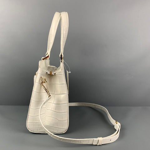 SAKS FIFTH AVENUE Off White Alligator Leather Embossed Handbag