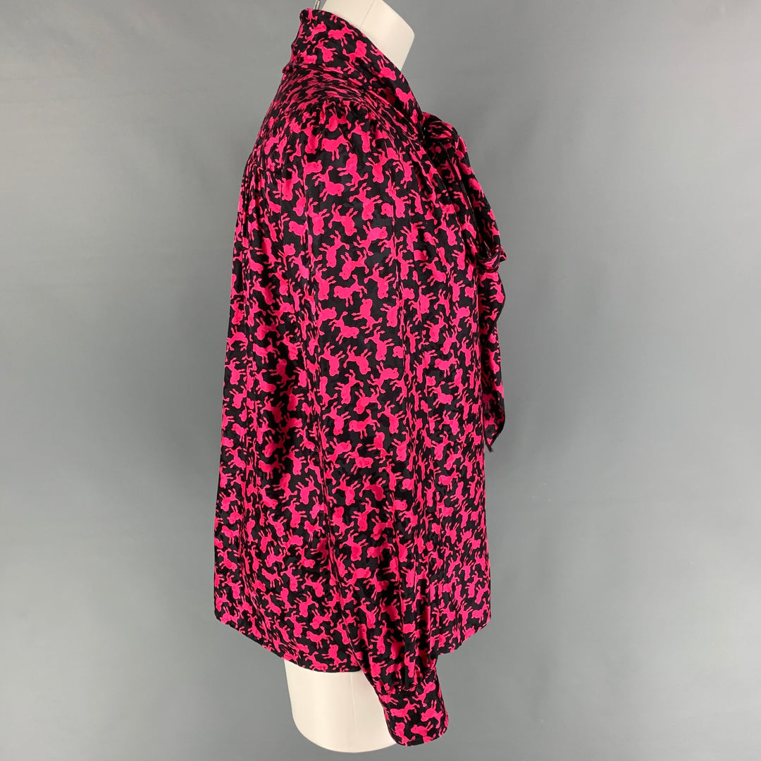 MARC JACOBS Size 6 Black Pink Silk Print Bow Blouse