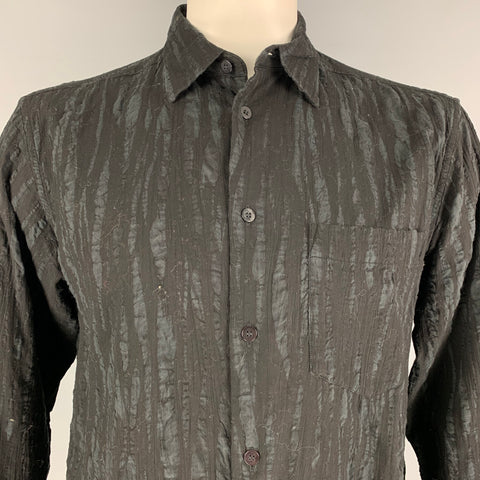 ISSEY MIYAKE Size L Black Textured Cotton Button Down Long Sleeve Shirt