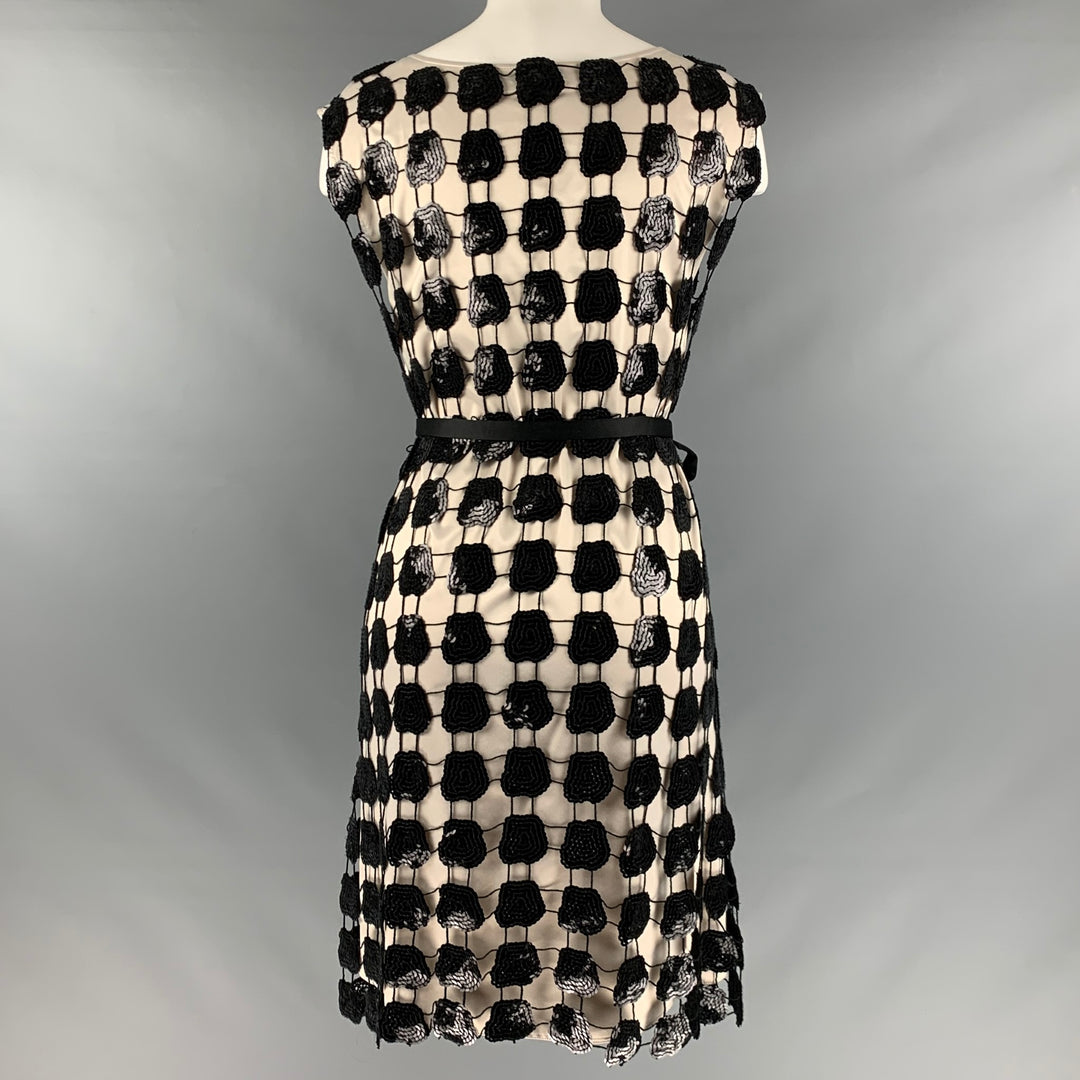 EMPORIO ARMANI Size 4 Black Cream Polyester Sequined Sleeveless Cocktail Dress