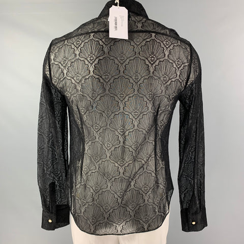 CASABLANCA Size XL Black Lace Polyamide Blend Button Up Long Sleeve Shirt