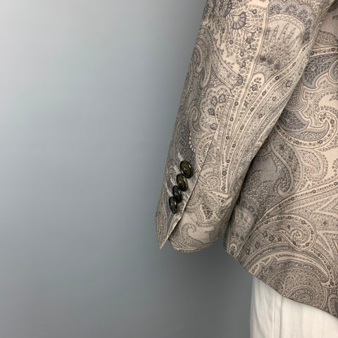 ETRO Size 44 Tan & Grey Paisley Cotton Notch Lapel Sport Coat