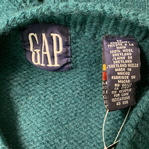 Vintage GAP 1989 Size M Green Wool Brown Oversized Cowboy Sweater