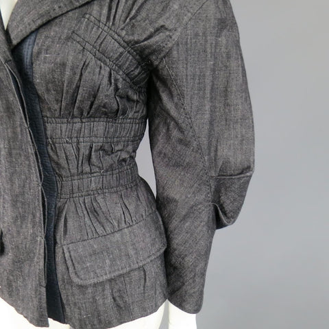 LOUIS VUITTON Taille 6 Veste à manches froncées en coton / ramie marine
