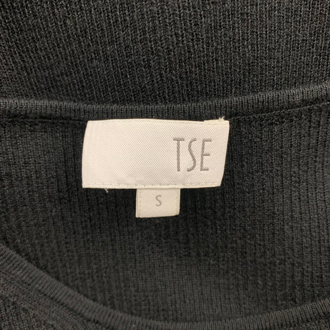 TSE Talla S Jersey de punto de cachemir / seda acanalado con cuello redondo en negro