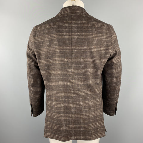 EREDI PISANO Size 40 Brown Plaid Peak Lapel Sport Coat