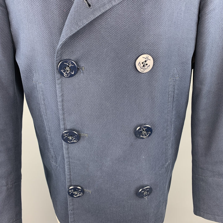 BROOKS BROTHERS Size S Navy Cotton Double Breasted Anchor Button Pea Coat Jacket