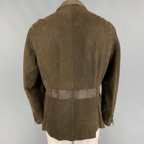 JOHN VARVATOS Size 44 Brown Distressed Lamb Skin Leather Coat