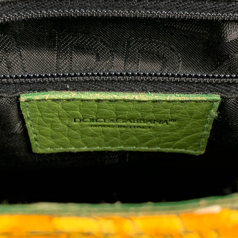 DOLCE & GABBANA Green Orange Floral Canvas Handbag