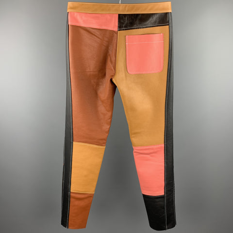 DANIEL W. FLETCHER F/W 2017 Size XS Tan & Pink Color Block Leather Casual Pants