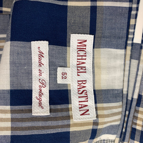 MICHAEL BASTIAN Size 42 Blue White Window Pane Linen Sport Coat