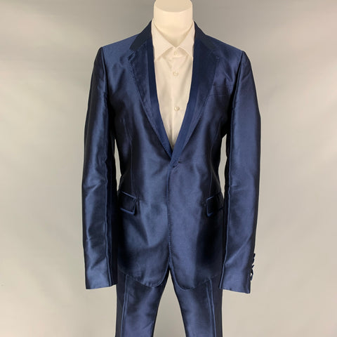 GUCCI Talla 36 Traje regular con solapa de muesca de acetato de algodón azul