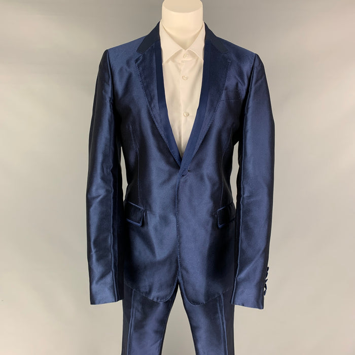 GUCCI Size 36 Regular Blue Cotton Acetate Notch Lapel Suit