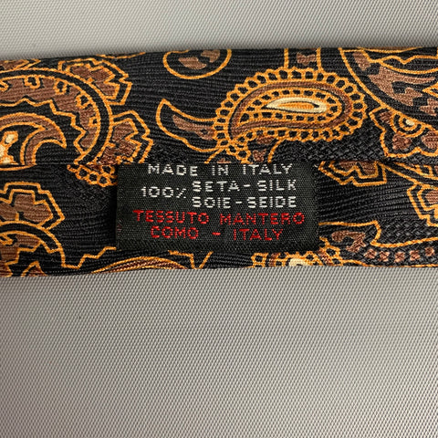 GIANFRANCO FERRE Black & Gold Paisley Print Silk Tie