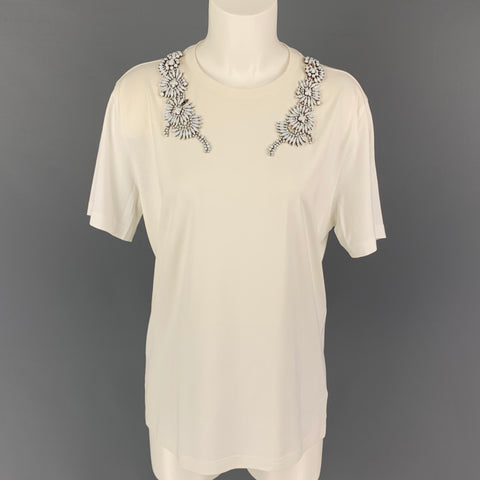 GIVENCHY Camiseta blanca con cuello redondo y apliques de algodón talla XS