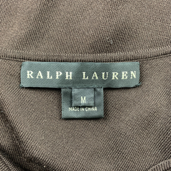 RALPH LAUREN Black Label Talla M Camiseta sin mangas con tirantes finos de seda de punto marrón