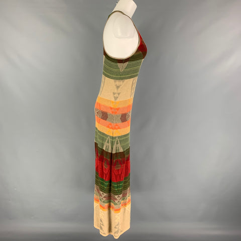 RLX by RALPH LAUREN Size S Beige Orange Green Linen Blend Stripe Tank Long Dress