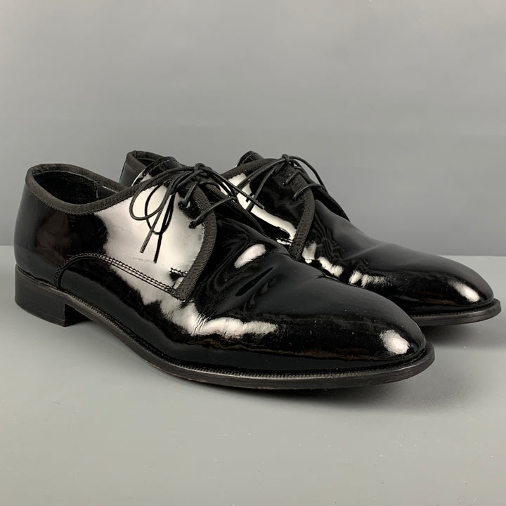 PRONTO UOMO Size 11.5 Black Patent Leather Lace Up Shoes