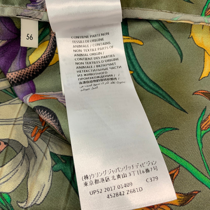 GUCCI Talla XXL Camisa de manga corta Campamento de seda con estampado multicolor verde