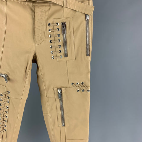 LES HOMMES Size 32 Tan Leather Zippers Detail Casual Pants