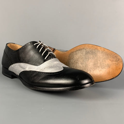 MAISON MARTIN MARGIELA Taille 11 Chaussures Oxford à bout d'aile en cuir bicolore noir argent