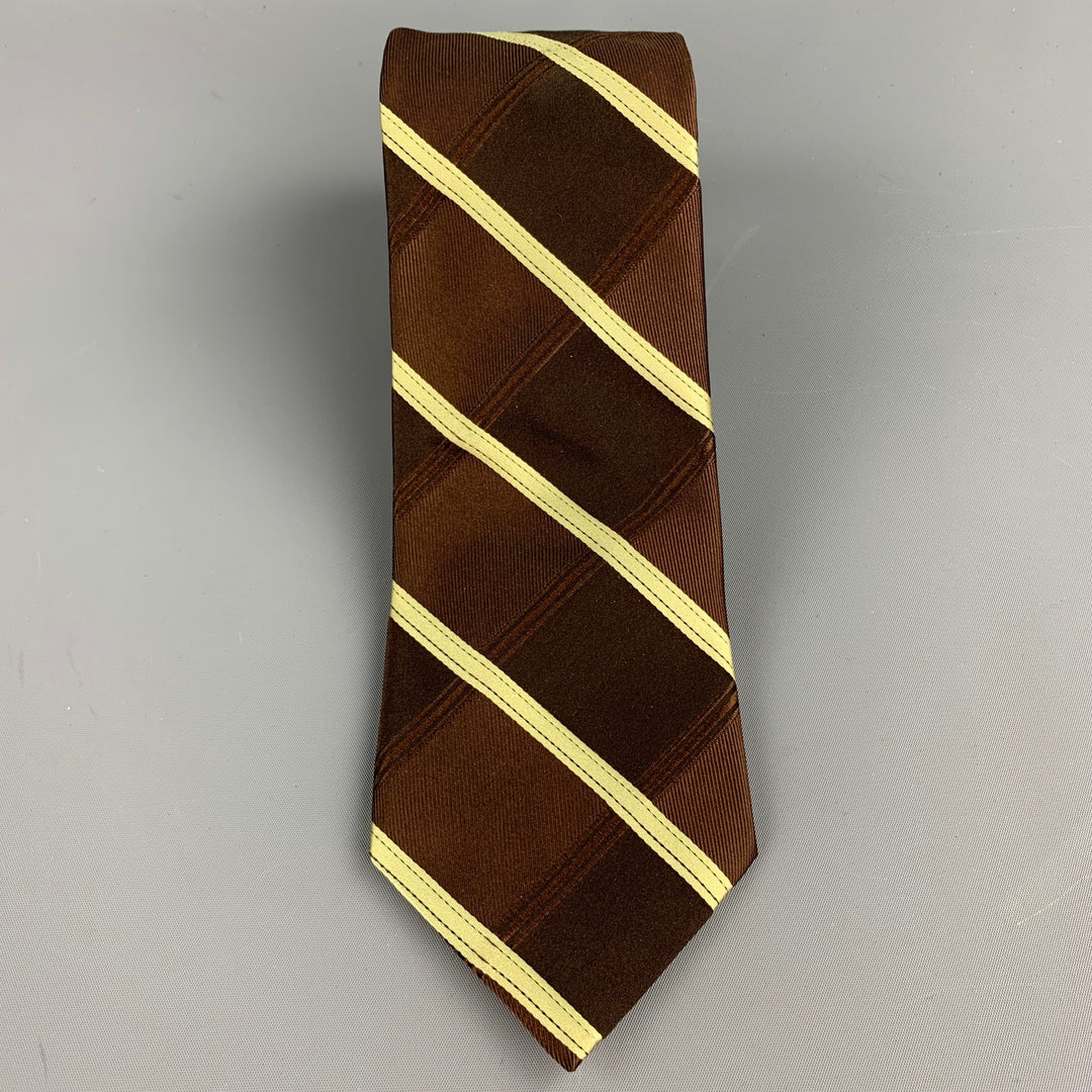 TED BAKER Brown & Green Diagonal Stripe Silk Tie