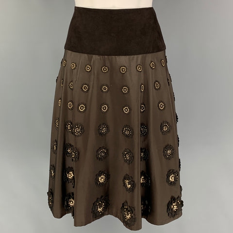 NAEEM KHAN Taille 4 Jupe circulaire en soie dorée marron