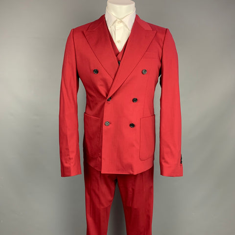DOLCE & GABBANA Size 40 Regular Red Wool / Silk Double Breasted 3 Piece Suit