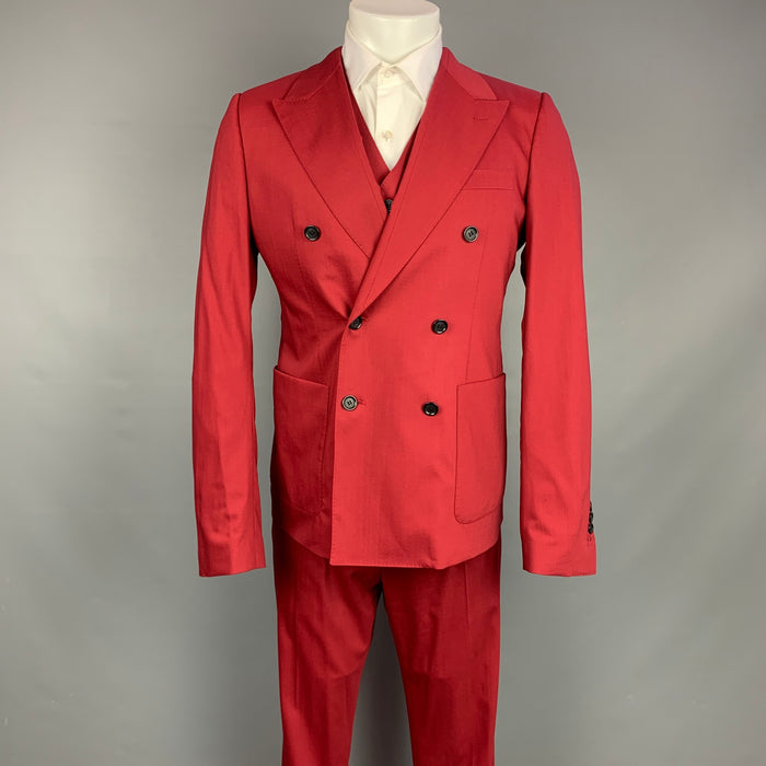 DOLCE &amp; GABBANA Talla 40 Traje regular de 3 piezas cruzado de lana / seda rojo