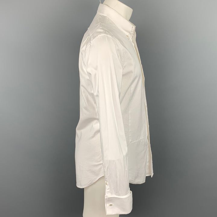 R.E.D. by VALENTINO Size M White Textured Cotton French Cuff Long Sleeve Shirt