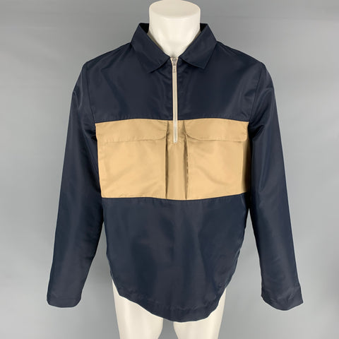 PARIA FARZANEH Chest Size M Size M Navy Tan Color Block Nylon 1/4 Zip Jacket