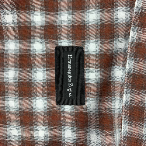 ERMENEGILDO ZEGNA Size XL Brown & White Plaid Cotton Button Down Long Sleeve Shirt