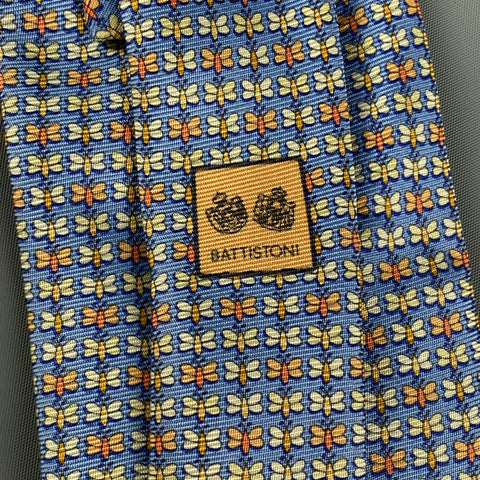 BATTISTONI Blue Yellow Butterfly Silk Tie