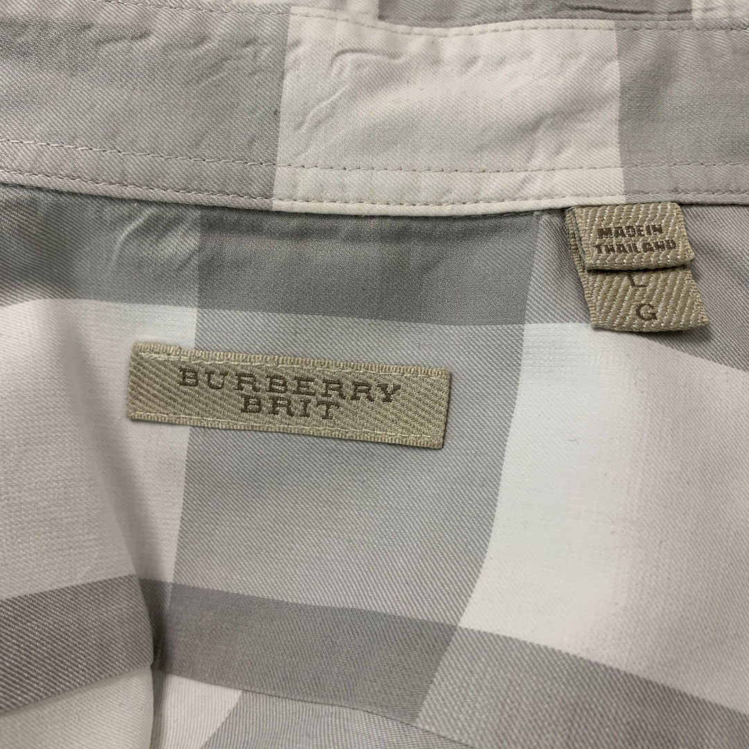 BURBERRY BRIT Size L White & Gray Plaid Cotton Button Down Short Sleeve Shirt