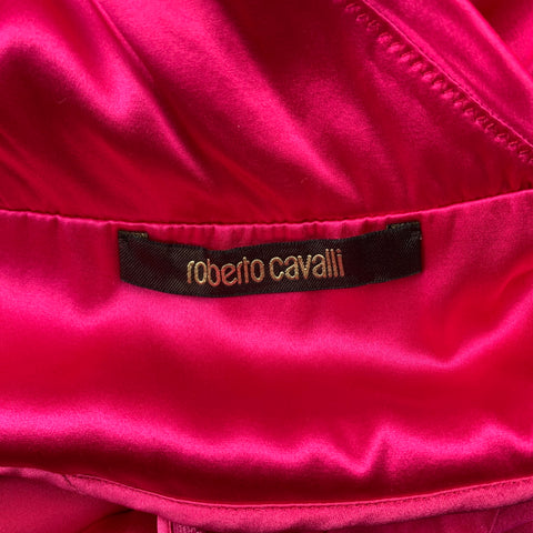 ROBERTO CAVALLI Size 8 Fuchsia Satin Silk Sheath Cocktail Dress