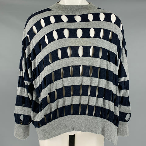 ALEXANDER WANG Size XS Grey Navy Cotton Stripe Cutout Pullover