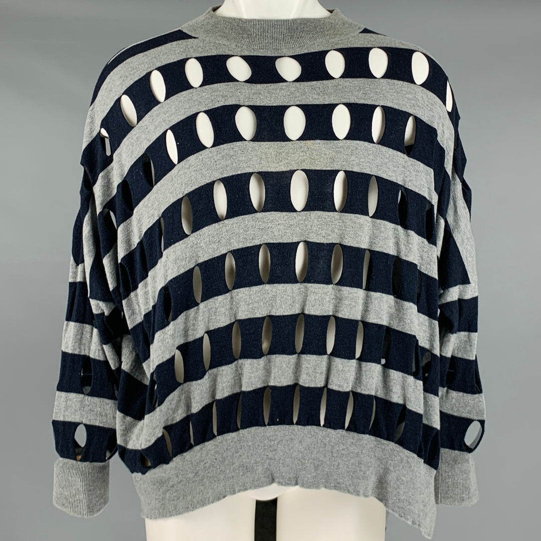 ALEXANDER WANG Size XS Grey Navy Cotton Stripe Cutout Pullover