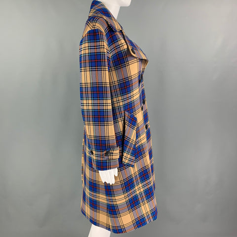 RAG & BONE Size XS Blue Tan Cotton Polyester Double Breasted Coat