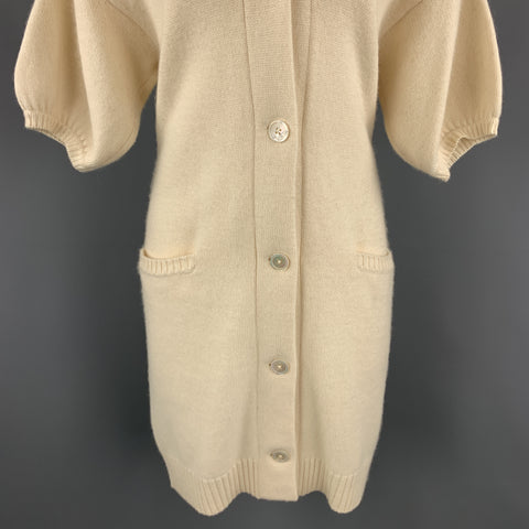 RALPH LAUREN M Cream Cashmere Blend Shawl Collar Sort Sleeve Long Cardigan