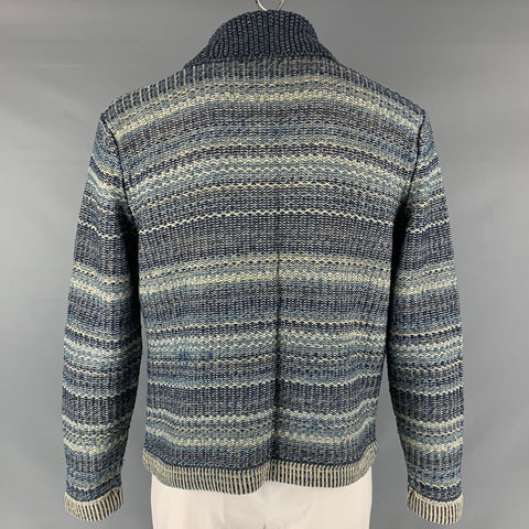 RRL by RALPH LAUREN Size L Blue Grey Knit Cotton Linen Nautical Cardigan