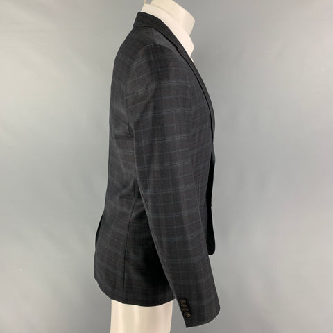 HUGO by HUGO BOSS Taille 38 Manteau de sport en laine vierge à carreaux gris marron