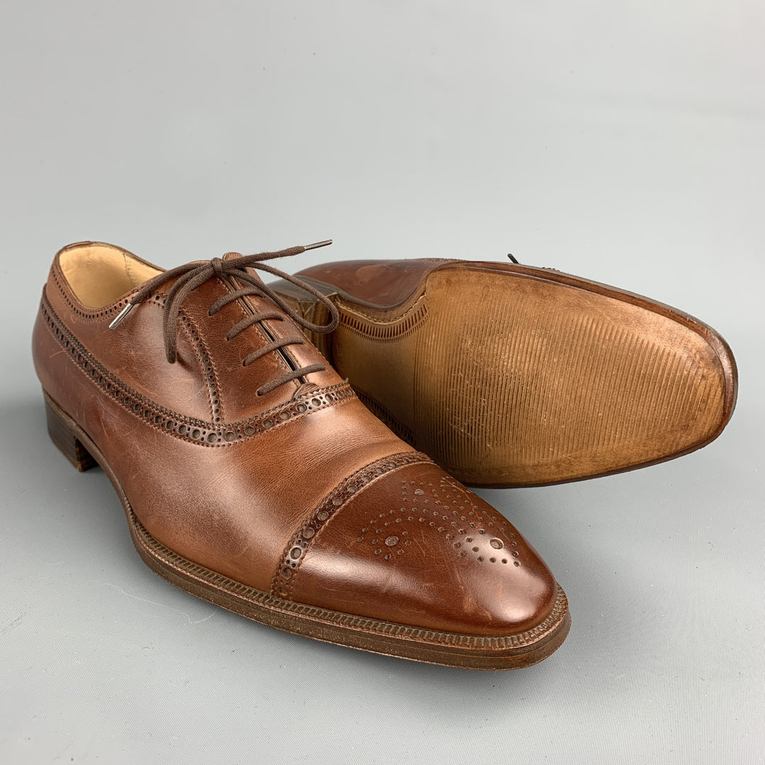 GRAVATI pour WILKES BASHFORD Taille 9,5 Marron Cap Toe Chaussures à lacets perforées