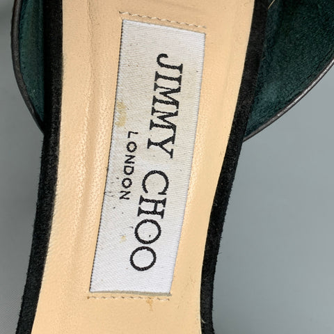 JIMMY CHOO Size 7.5 Black Silver Ankle Strap Pumps