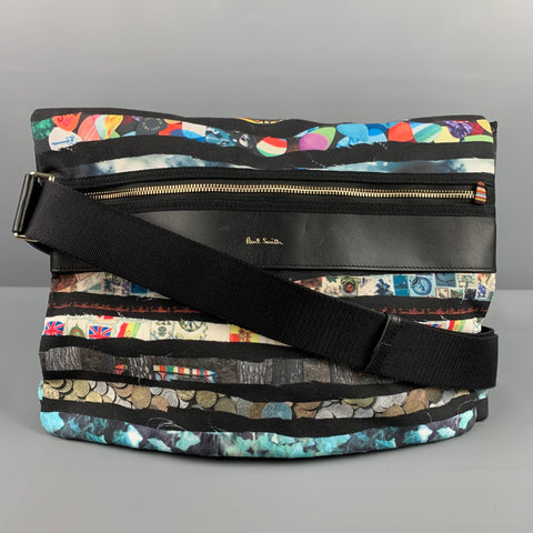 PAUL SMITH Multi-Color Print Leather Trim Canvas Bag