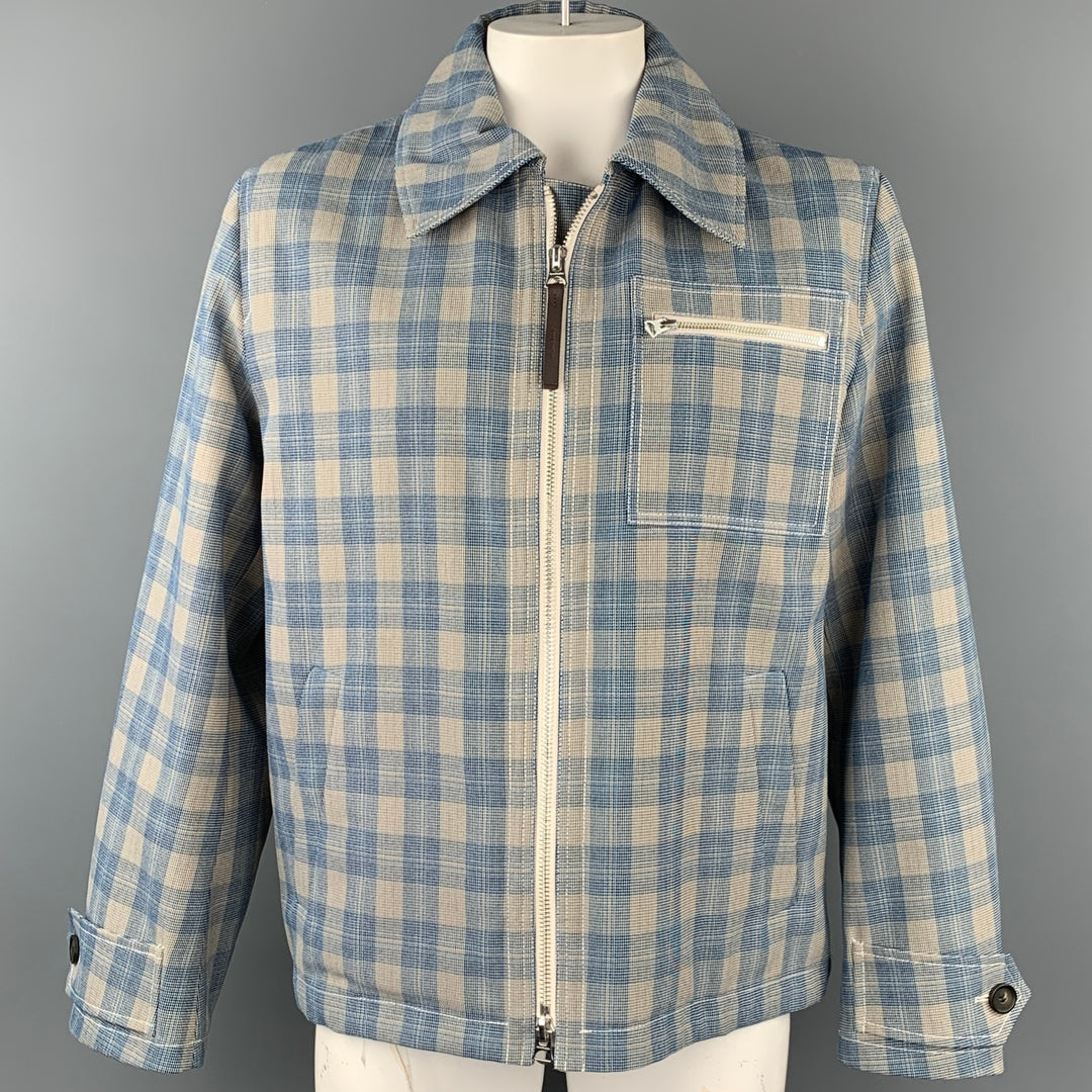 ACNE STUDIOS Size 42 Blue & Taupe Plaid Polyester Zip Up Jacket