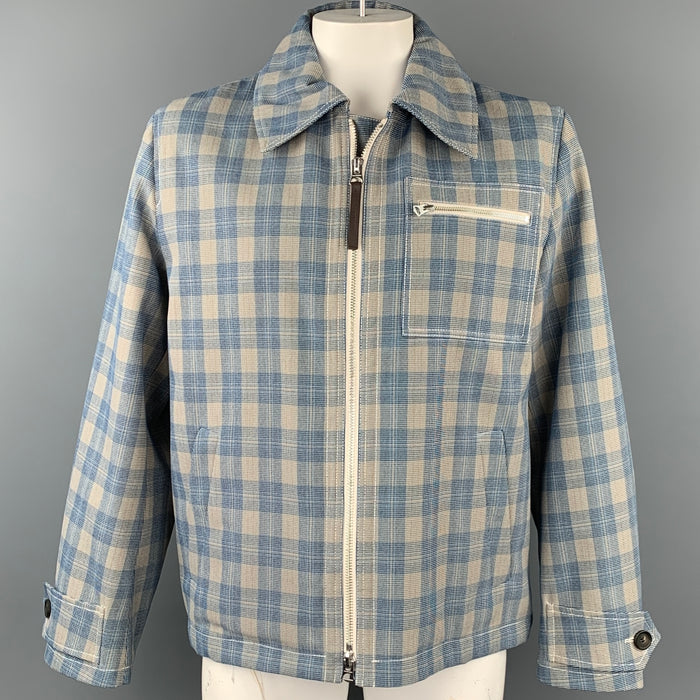 ACNE STUDIOS Size 42 Blue & Taupe Plaid Polyester Zip Up Jacket