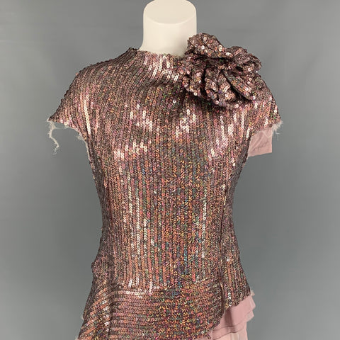 MARC JACOBS Size 8 Pink Sequined Polyester Cap Sleeves Dress Top
