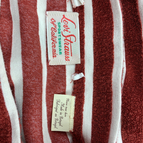 LEVI'S VINTAGE Size M Burgundy & White Stripe Cotton / Polyester Boat Neck T-shirt
